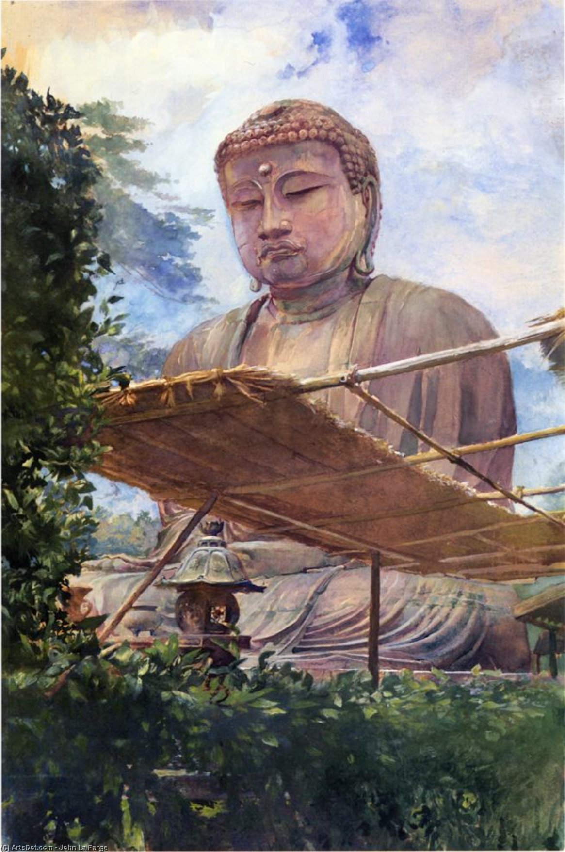 Wikioo.org - The Encyclopedia of Fine Arts - Painting, Artwork by John La Farge - The Great Statue of Amida Buddha at Kamakura, Known as the Diabutsu, from the Priest's Garden