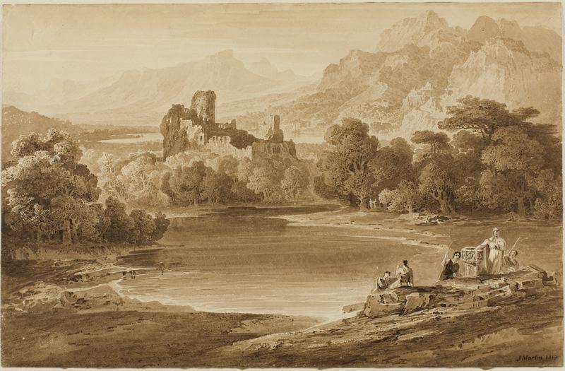 Wikioo.org - The Encyclopedia of Fine Arts - Painting, Artwork by John Martin - Landscape with a Ruined Castle