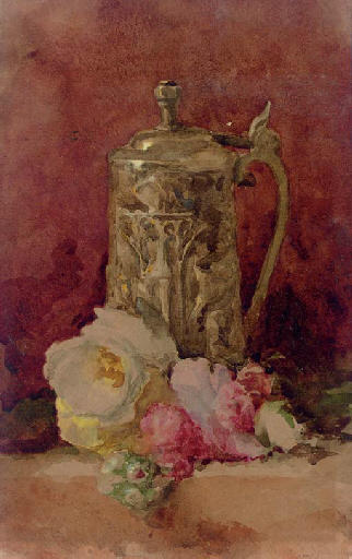 Wikioo.org - The Encyclopedia of Fine Arts - Painting, Artwork by John White Alexander - Still Life with Flagon and Roses