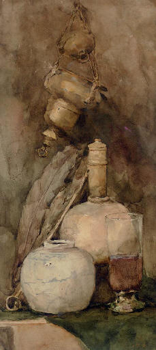 WikiOO.org - אנציקלופדיה לאמנויות יפות - ציור, יצירות אמנות John White Alexander - Still Life with Quill and Ginger Jar