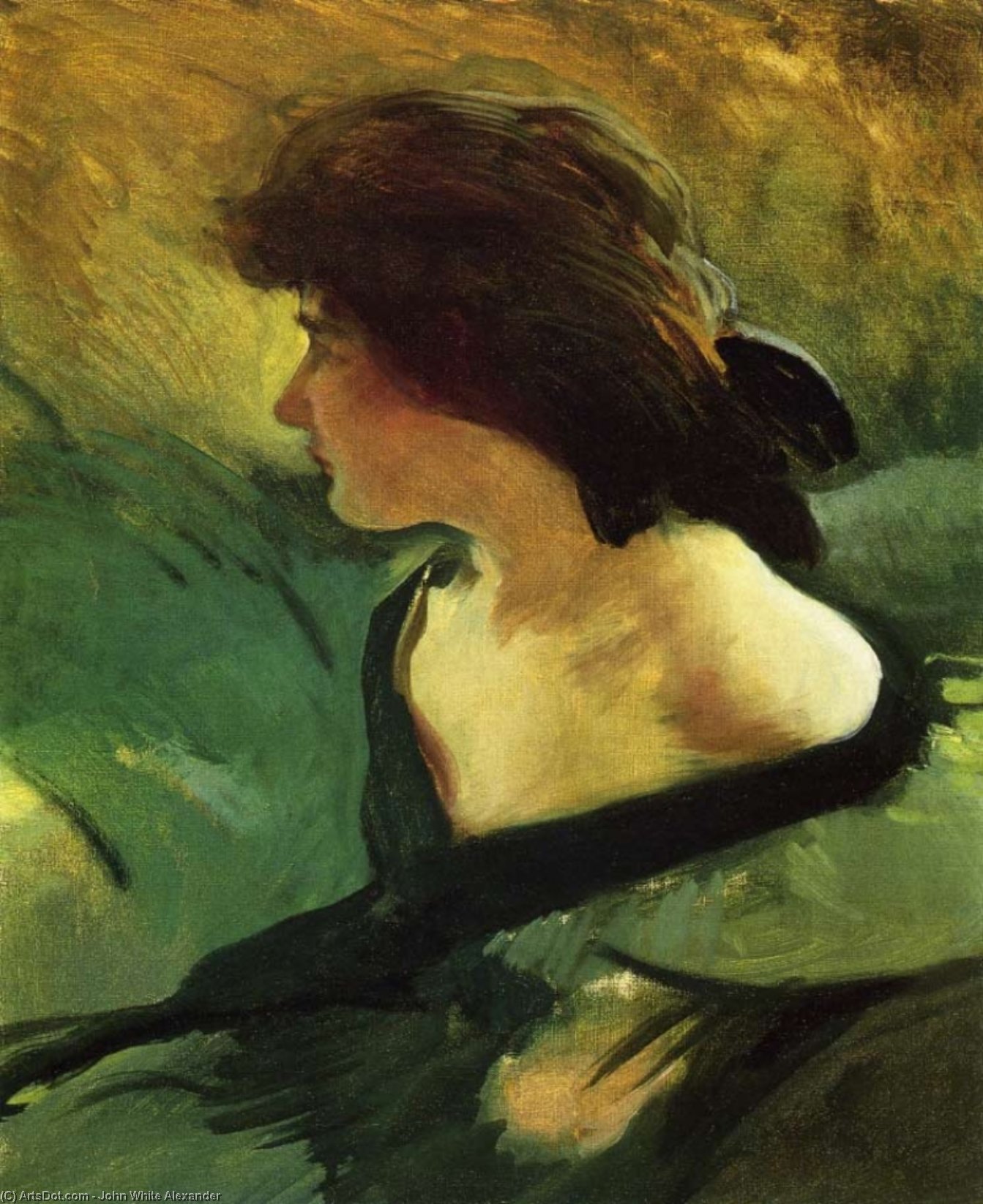Wikioo.org - The Encyclopedia of Fine Arts - Painting, Artwork by John White Alexander - Young Girl in Green Dress