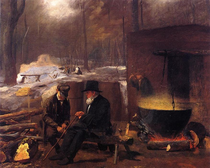 Wikioo.org - The Encyclopedia of Fine Arts - Painting, Artwork by Jonathan Eastman Johnson - At the Camp, Spinning Yarns and Whittling
