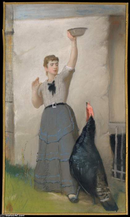 WikiOO.org - אנציקלופדיה לאמנויות יפות - ציור, יצירות אמנות Jonathan Eastman Johnson - Feeding the Turkey