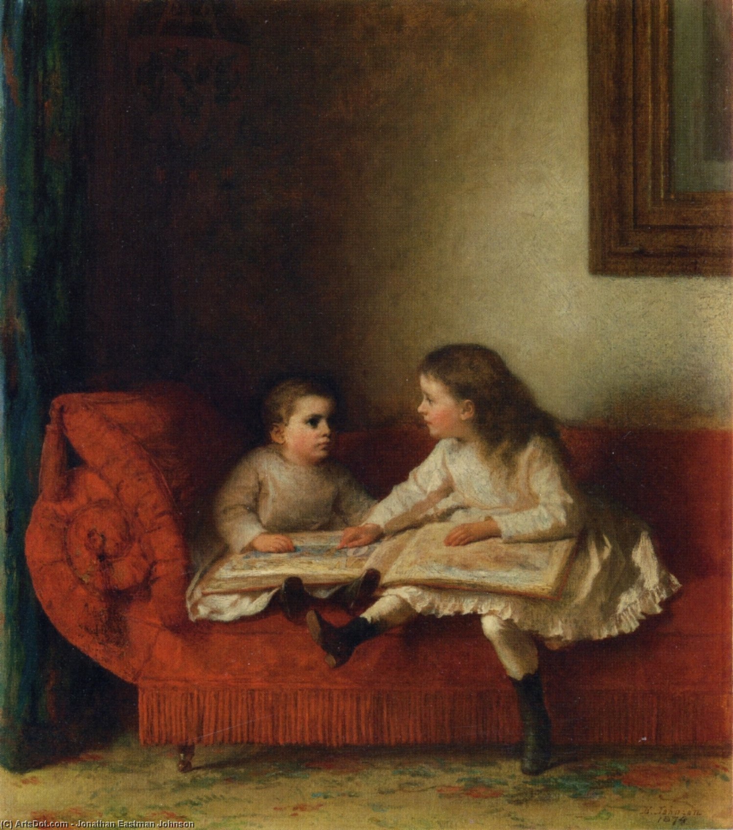 WikiOO.org - Encyclopedia of Fine Arts - Maalaus, taideteos Jonathan Eastman Johnson - The Lesson (aka The Lesson with Page N.O.P. of the Alphabet Book)