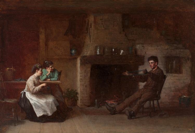 Wikioo.org - The Encyclopedia of Fine Arts - Painting, Artwork by Jonathan Eastman Johnson - Winding Yarn (Interior of a Nantucket Kitchen)