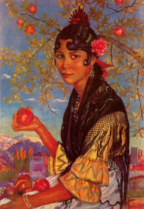WikiOO.org - Encyclopedia of Fine Arts - Maalaus, taideteos Jorge Apperley (George Owen Wynne Apperley) - Gipsy with pomegranate