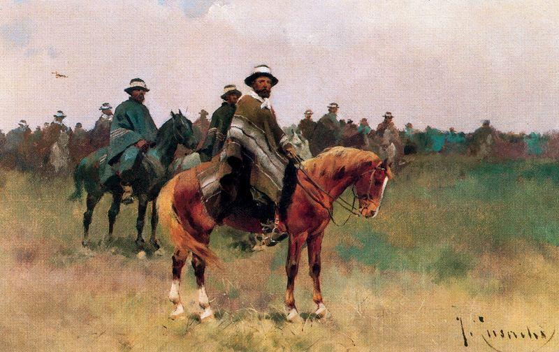 WikiOO.org - Enciklopedija dailės - Tapyba, meno kuriniai Josep Cusachs I - Cowboys 1
