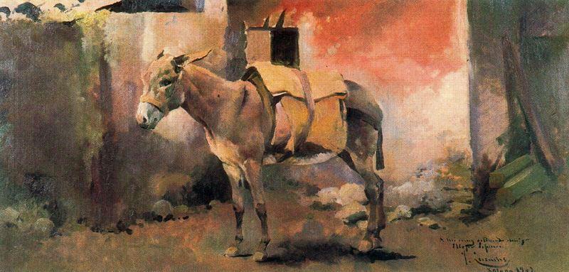 WikiOO.org - Enciclopédia das Belas Artes - Pintura, Arte por Josep Cusachs I - Farmhouse And Donkey