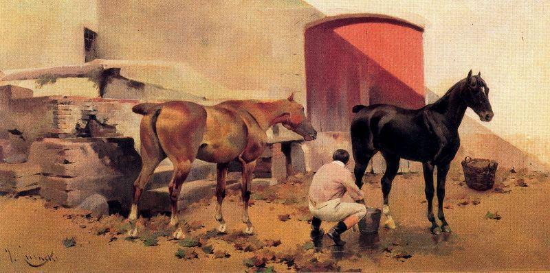 WikiOO.org - Enciklopedija dailės - Tapyba, meno kuriniai Josep Cusachs I - The Bath Of The Horses