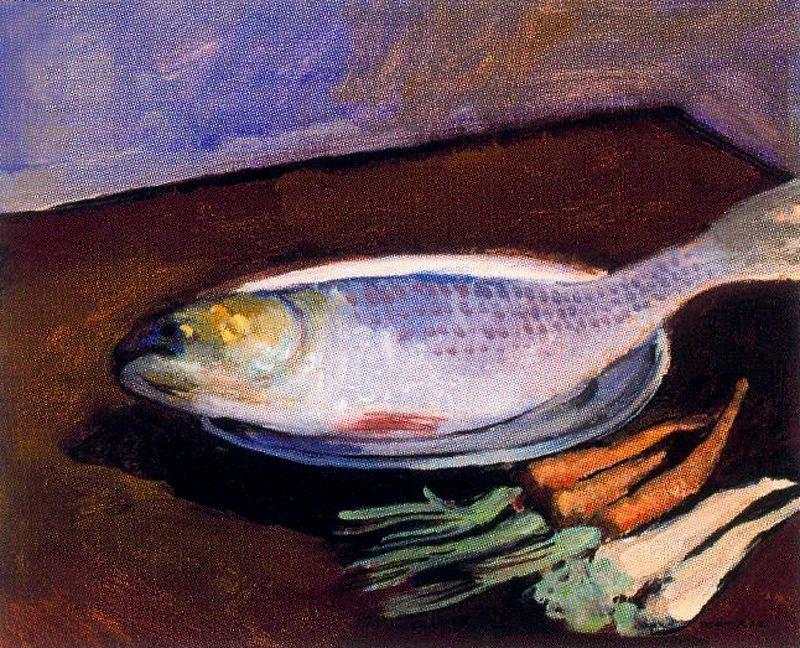 Wikioo.org - สารานุกรมวิจิตรศิลป์ - จิตรกรรม Josep Mompou Dencausse - Fish, Carrots And Turnips