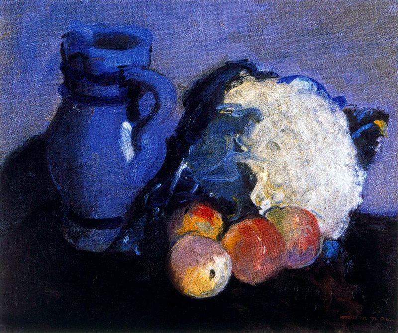 Wikioo.org - The Encyclopedia of Fine Arts - Painting, Artwork by Josep Mompou Dencausse - Peaches, Cauliflower And Vase
