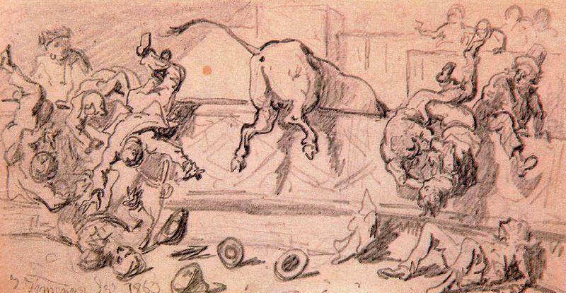 WikiOO.org - Εγκυκλοπαίδεια Καλών Τεχνών - Ζωγραφική, έργα τέχνης José Jiménez Aranda - The jump of the bull