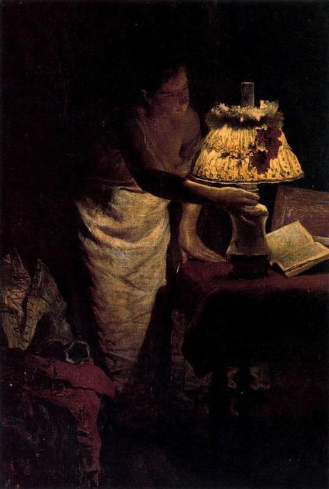 Wikioo.org – L'Encyclopédie des Beaux Arts - Peinture, Oeuvre de José Jiménez Aranda - Femme tournant éteint  la  lumière  du bien  nuit
