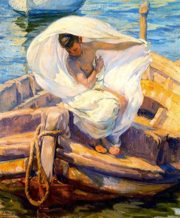 Wikioo.org - The Encyclopedia of Fine Arts - Painting, Artwork by José Mongrell Torrent - Bather In The Boat