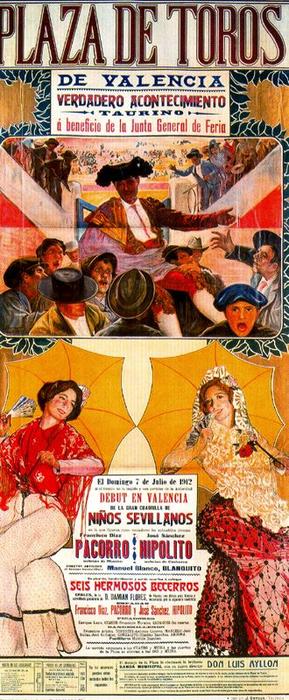 Wikoo.org - موسوعة الفنون الجميلة - اللوحة، العمل الفني José Mongrell Torrent - Bullfighting Poster, Plaza De Toros De Valencia 1