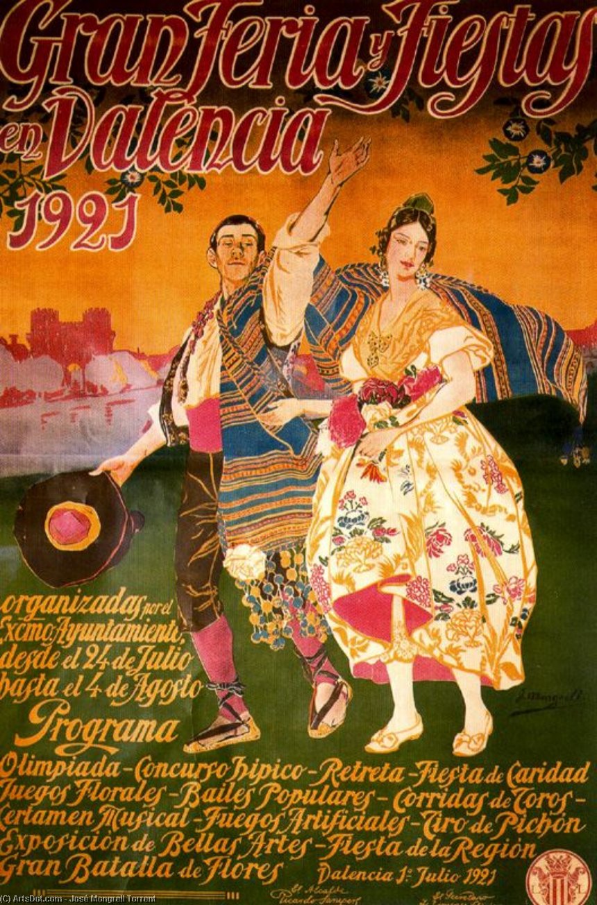 WikiOO.org - Encyclopedia of Fine Arts - Maleri, Artwork José Mongrell Torrent - Poster For Feria De Julio, Gran Feria Y Fiestas En Valencia