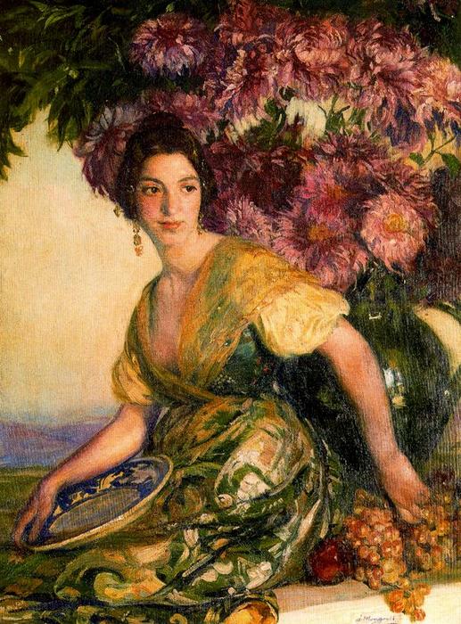 Wikioo.org - The Encyclopedia of Fine Arts - Painting, Artwork by José Mongrell Torrent - Valencian Girl With A Plate
