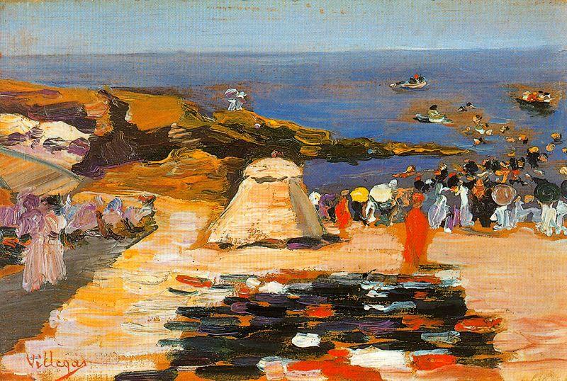 WikiOO.org - Encyclopedia of Fine Arts - Maalaus, taideteos José Villegas Cordero - On The Beach At Biarritz