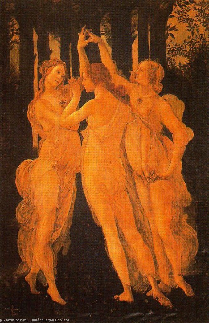 Wikioo.org - The Encyclopedia of Fine Arts - Painting, Artwork by José Villegas Cordero - The Three Graces. Copies Of Fragments Of The Allegory Of Spring.