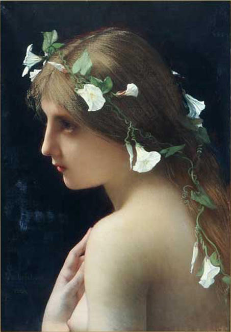 Wikioo.org - The Encyclopedia of Fine Arts - Painting, Artwork by Jules Joseph Lefebvre - Nymph with Morning Glory Flowers
