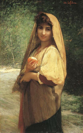 Wikioo.org - The Encyclopedia of Fine Arts - Painting, Artwork by Jules Joseph Lefebvre - The Italian Girl wih orange