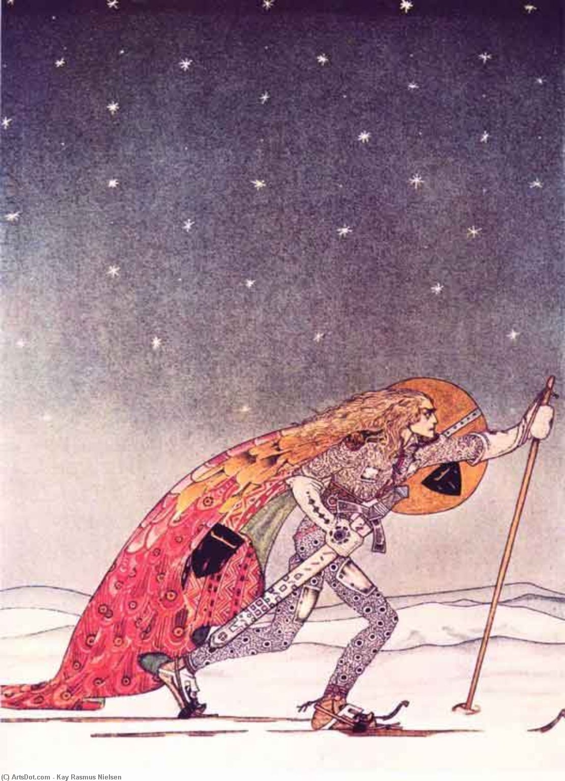 Wikioo.org - The Encyclopedia of Fine Arts - Painting, Artwork by Kay Rasmus Nielsen - The Man Gave Him a Pair of Snowshoes