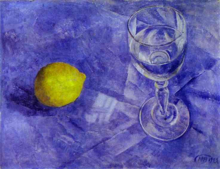 WikiOO.org - Enciklopedija likovnih umjetnosti - Slikarstvo, umjetnička djela Kuzma Petrov-Vodkin - Lemon and Glass