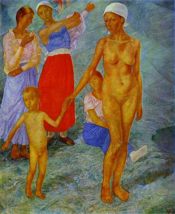 Wikioo.org - The Encyclopedia of Fine Arts - Painting, Artwork by Kuzma Petrov-Vodkin - Morning. Bathers