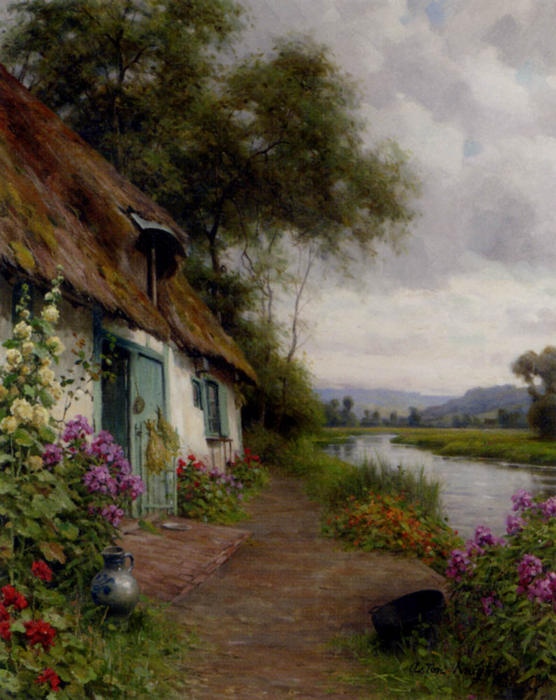 WikiOO.org - Εγκυκλοπαίδεια Καλών Τεχνών - Ζωγραφική, έργα τέχνης Louis Aston Knight - A Riverside Cottage