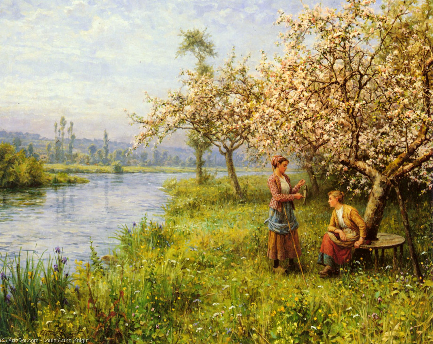 Wikioo.org - The Encyclopedia of Fine Arts - Painting, Artwork by Louis Aston Knight - Country Women after Fishing on a Summer's Day