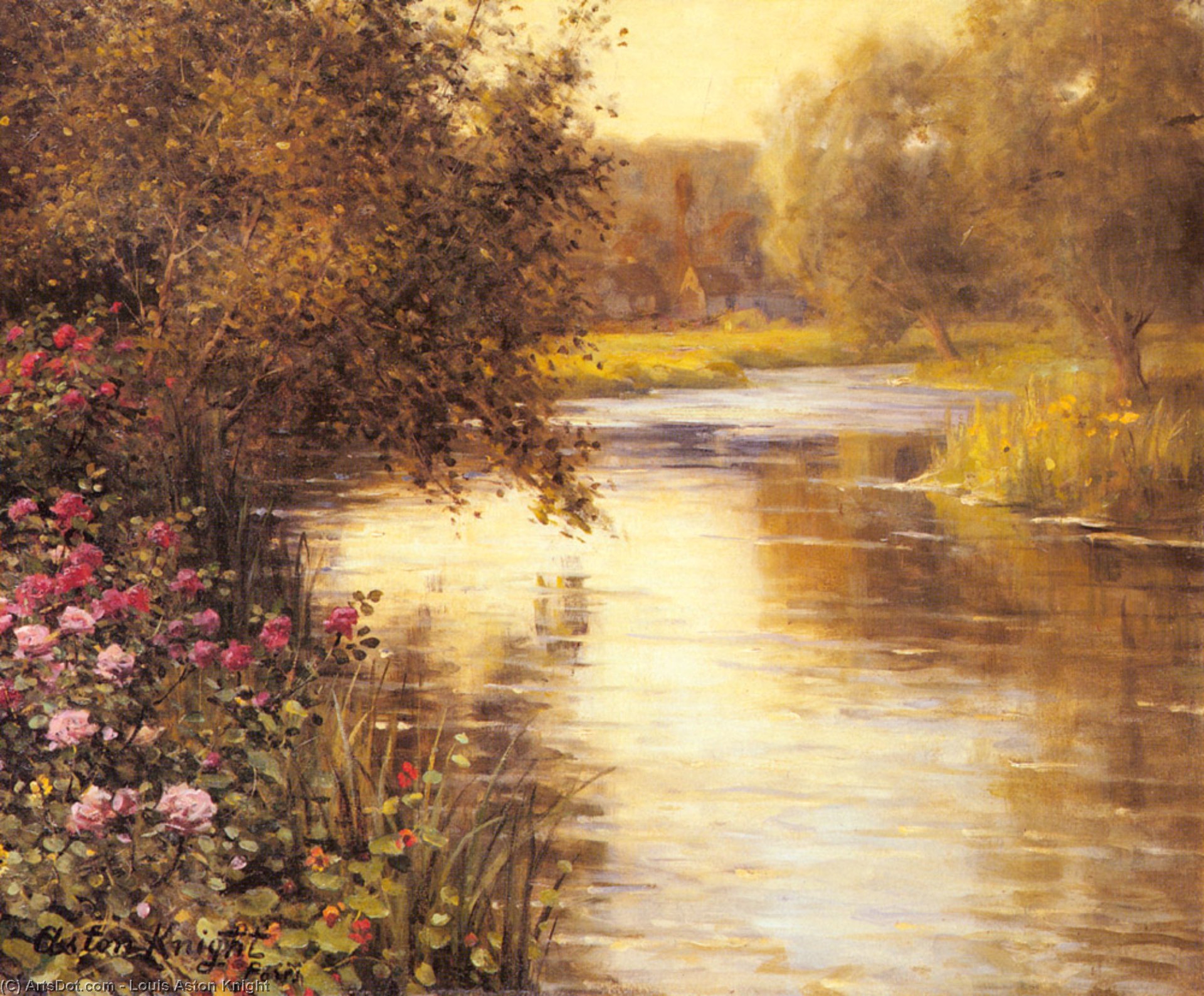 Wikioo.org - The Encyclopedia of Fine Arts - Painting, Artwork by Louis Aston Knight - Spring Blossoms along a Meandering River