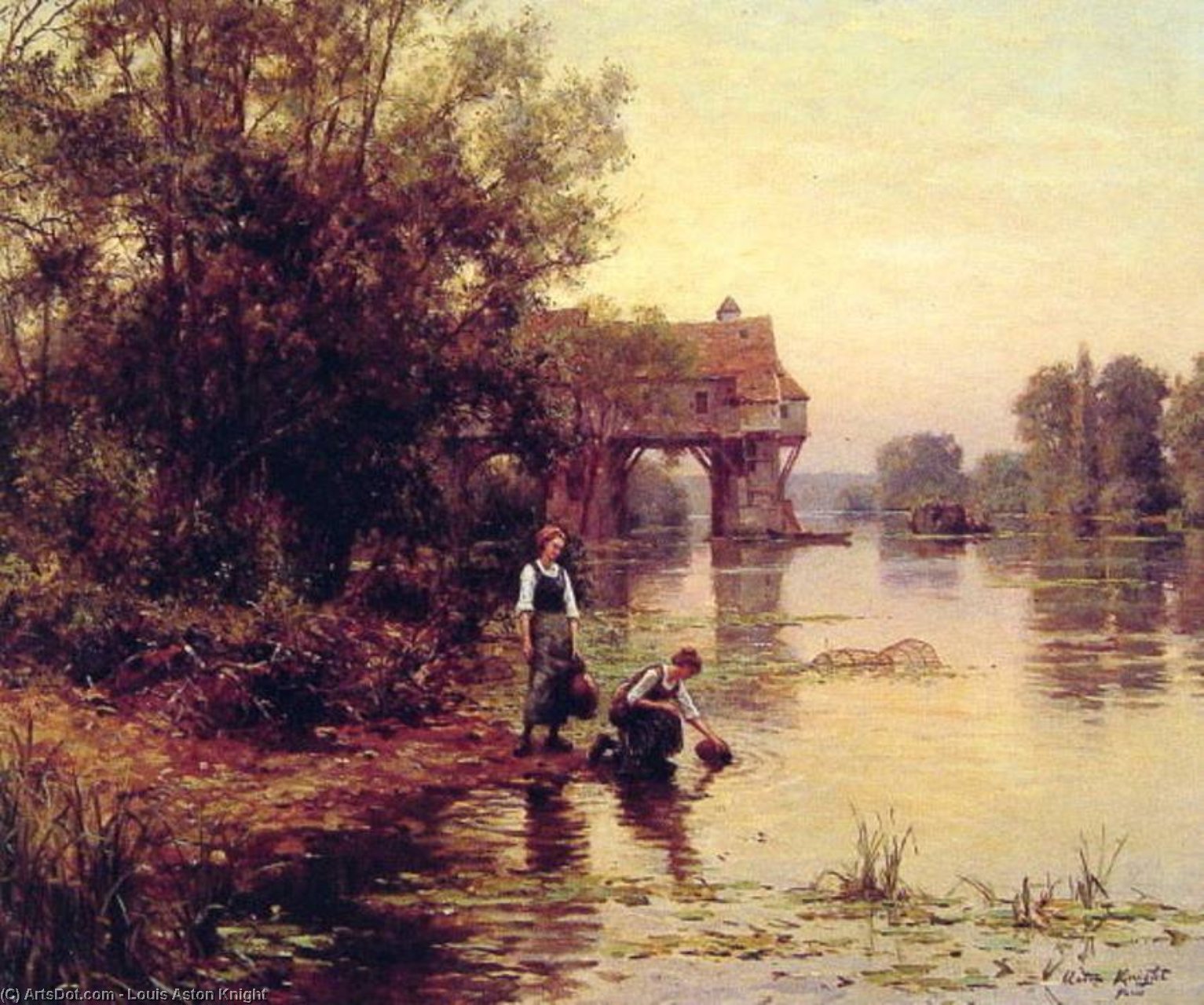 Wikioo.org - The Encyclopedia of Fine Arts - Painting, Artwork by Louis Aston Knight - Two Girls by a Stream
