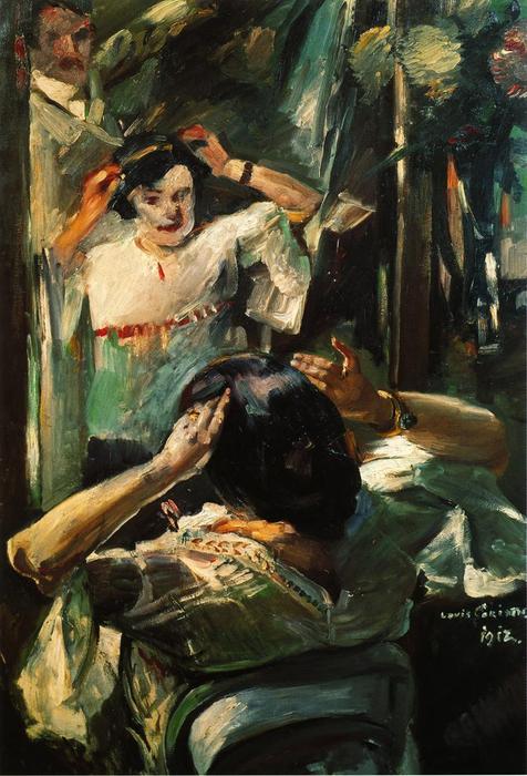 Wikoo.org - موسوعة الفنون الجميلة - اللوحة، العمل الفني Lovis Corinth (Franz Heinrich Louis) - At the Mirror