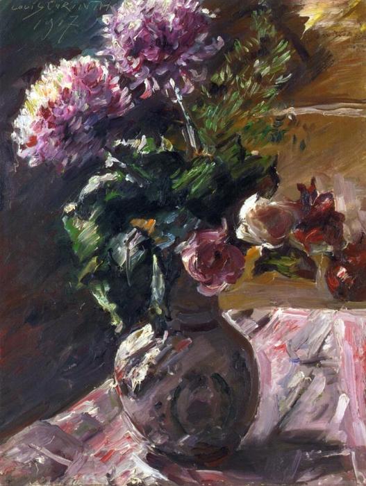WikiOO.org - Enciclopédia das Belas Artes - Pintura, Arte por Lovis Corinth (Franz Heinrich Louis) - Chrysanthemums and Roses in a Jug