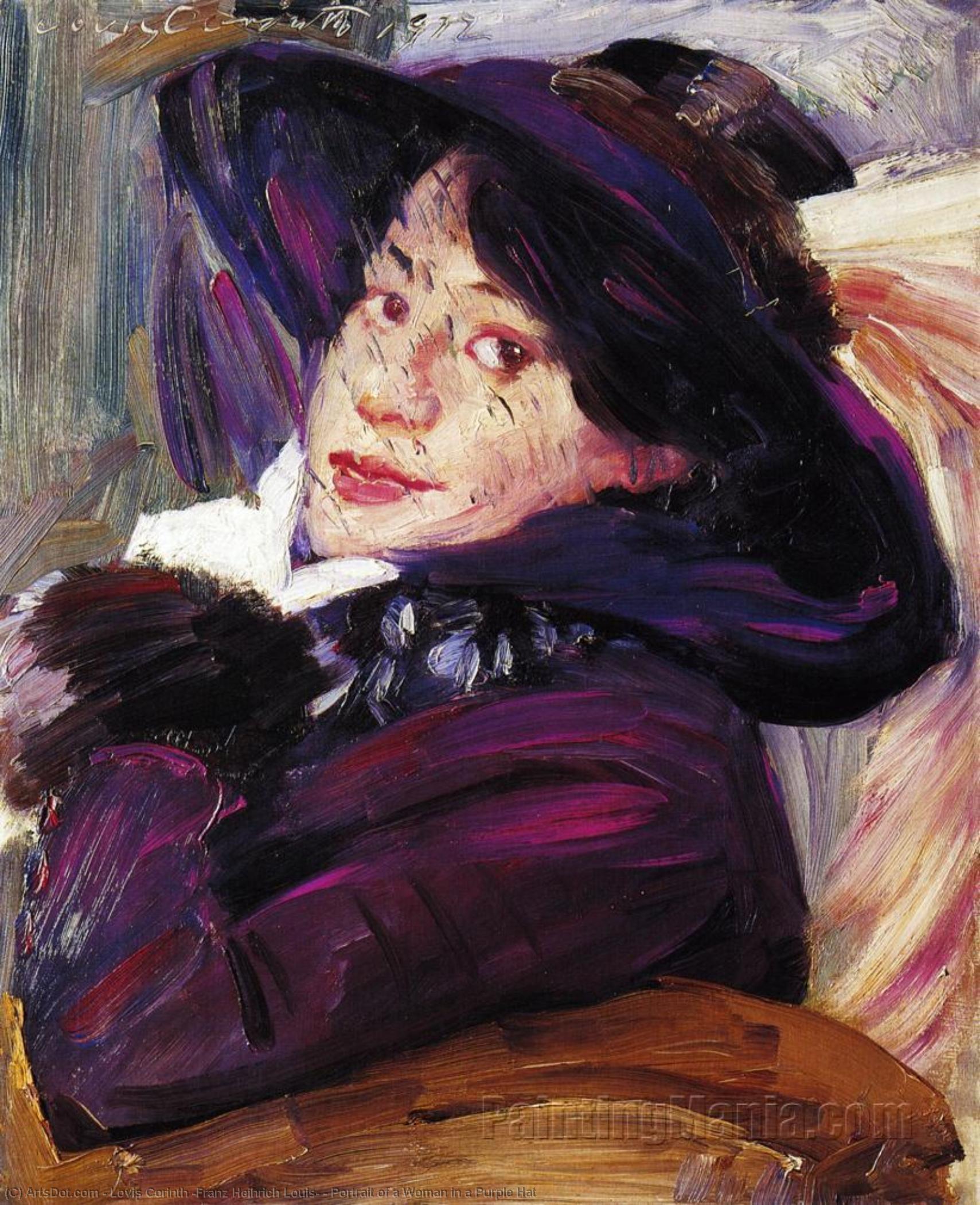 Wikioo.org - The Encyclopedia of Fine Arts - Painting, Artwork by Lovis Corinth (Franz Heinrich Louis) - Portrait of a Woman in a Purple Hat