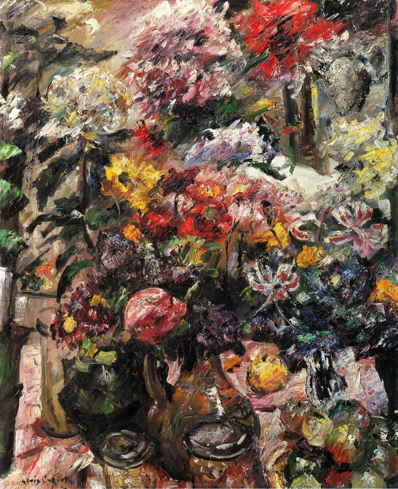 Wikioo.org – L'Enciclopedia delle Belle Arti - Pittura, Opere di Lovis Corinth (Franz Heinrich Louis) - ancora la vita con Crisantemi  e le  Amarillide