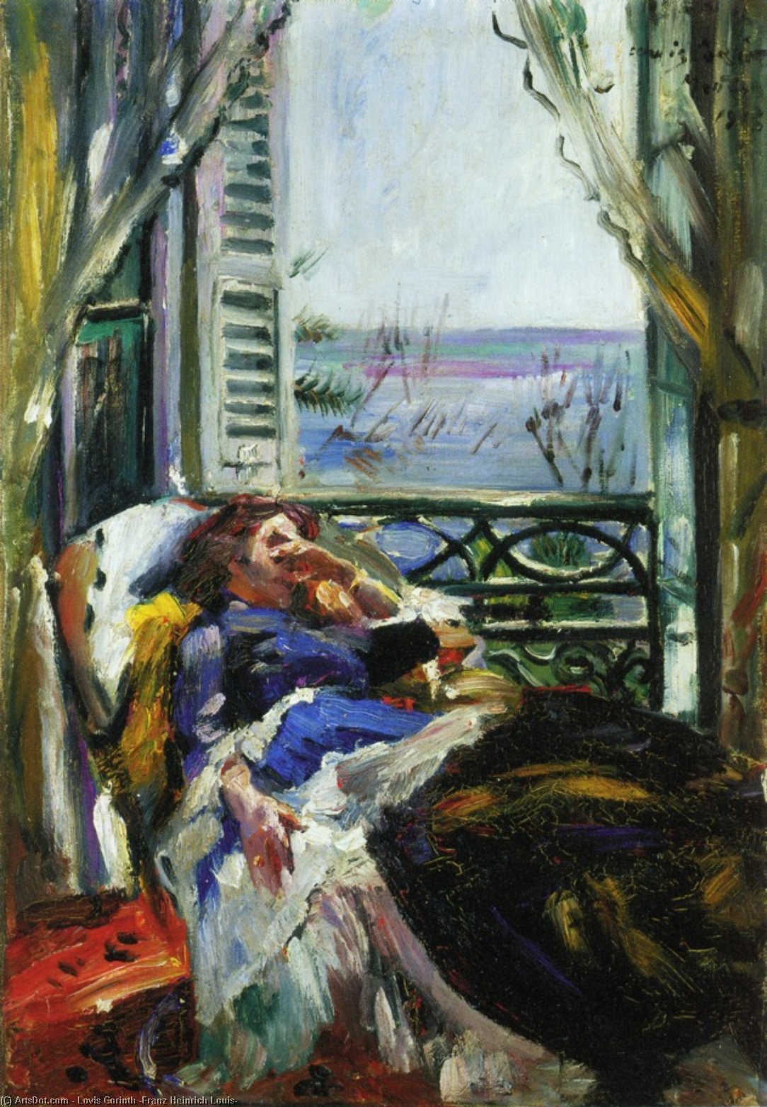 WikiOO.org – 美術百科全書 - 繪畫，作品 Lovis Corinth (Franz Heinrich Louis) - 女人在 甲板  椅子  通过  的  窗口