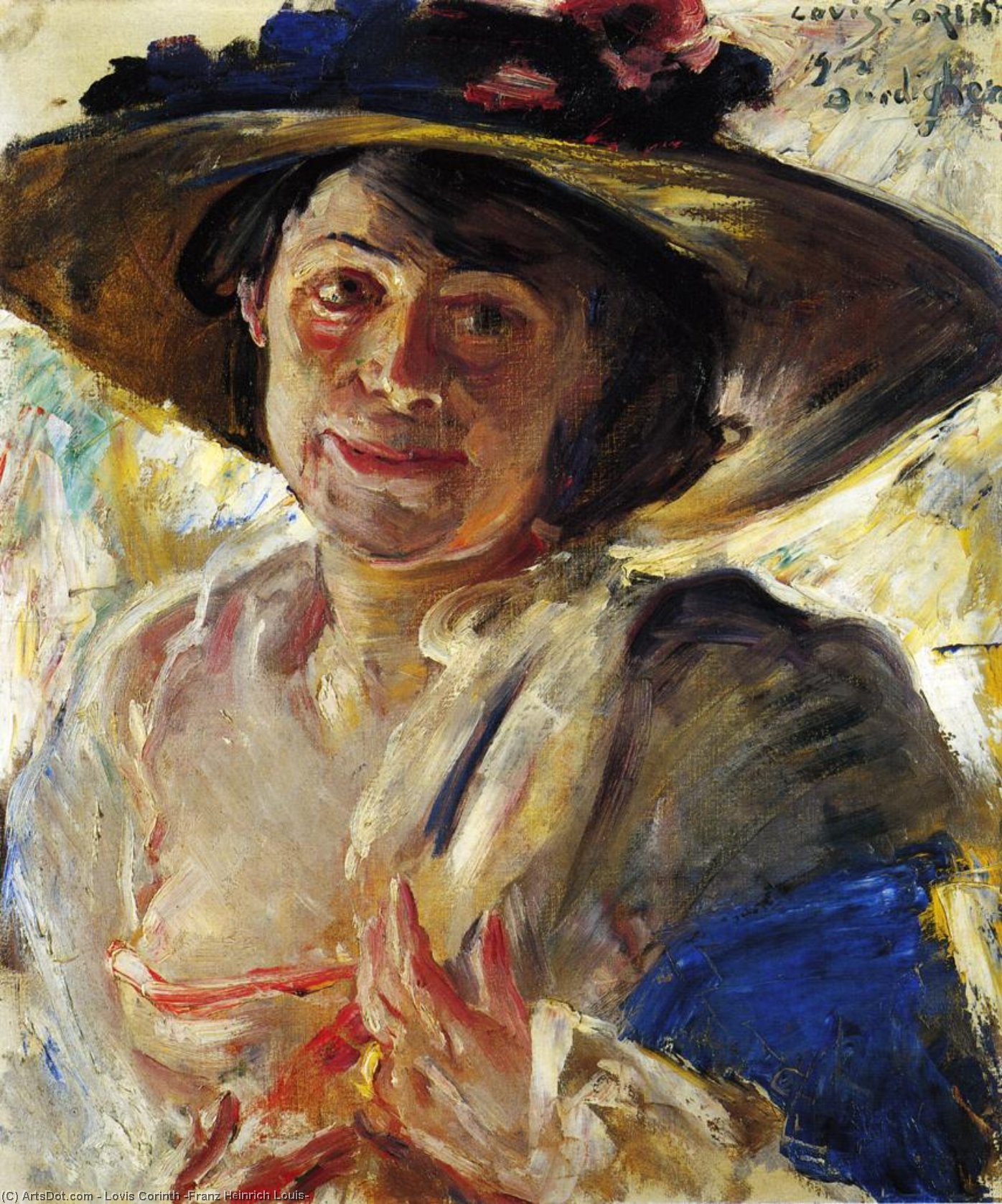 Wikioo.org – La Enciclopedia de las Bellas Artes - Pintura, Obras de arte de Lovis Corinth (Franz Heinrich Louis) - mujer en a sombrero con las rosas