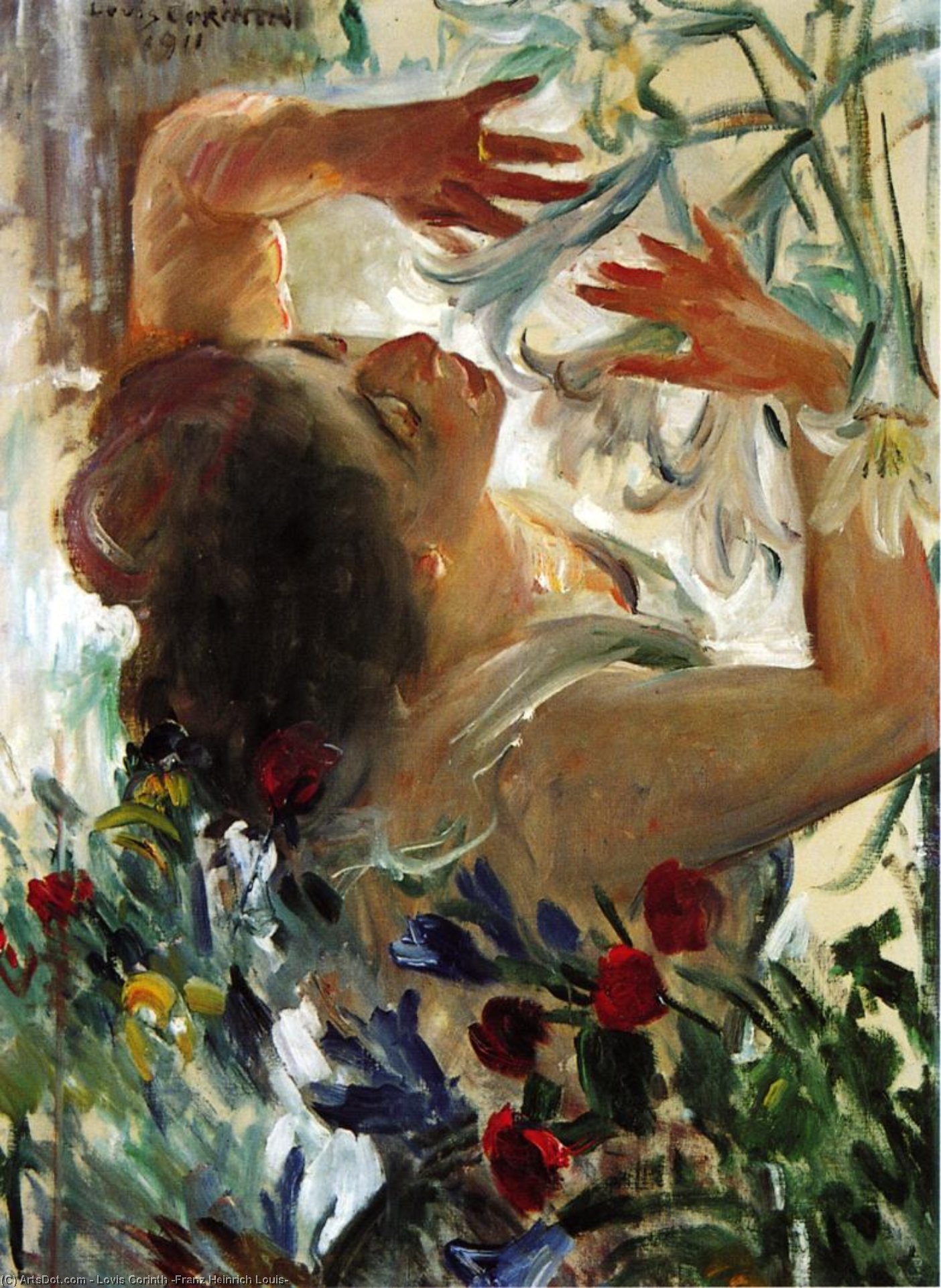 WikiOO.org - Encyclopedia of Fine Arts - Schilderen, Artwork Lovis Corinth (Franz Heinrich Louis) - Woman with Lilies in a Greenhouse