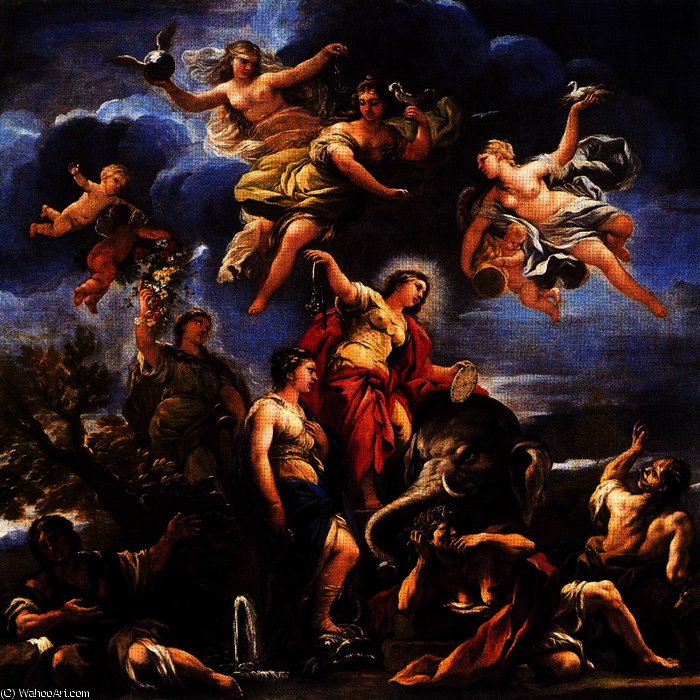 WikiOO.org - אנציקלופדיה לאמנויות יפות - ציור, יצירות אמנות Luca Giordano - Allegory of Temperance