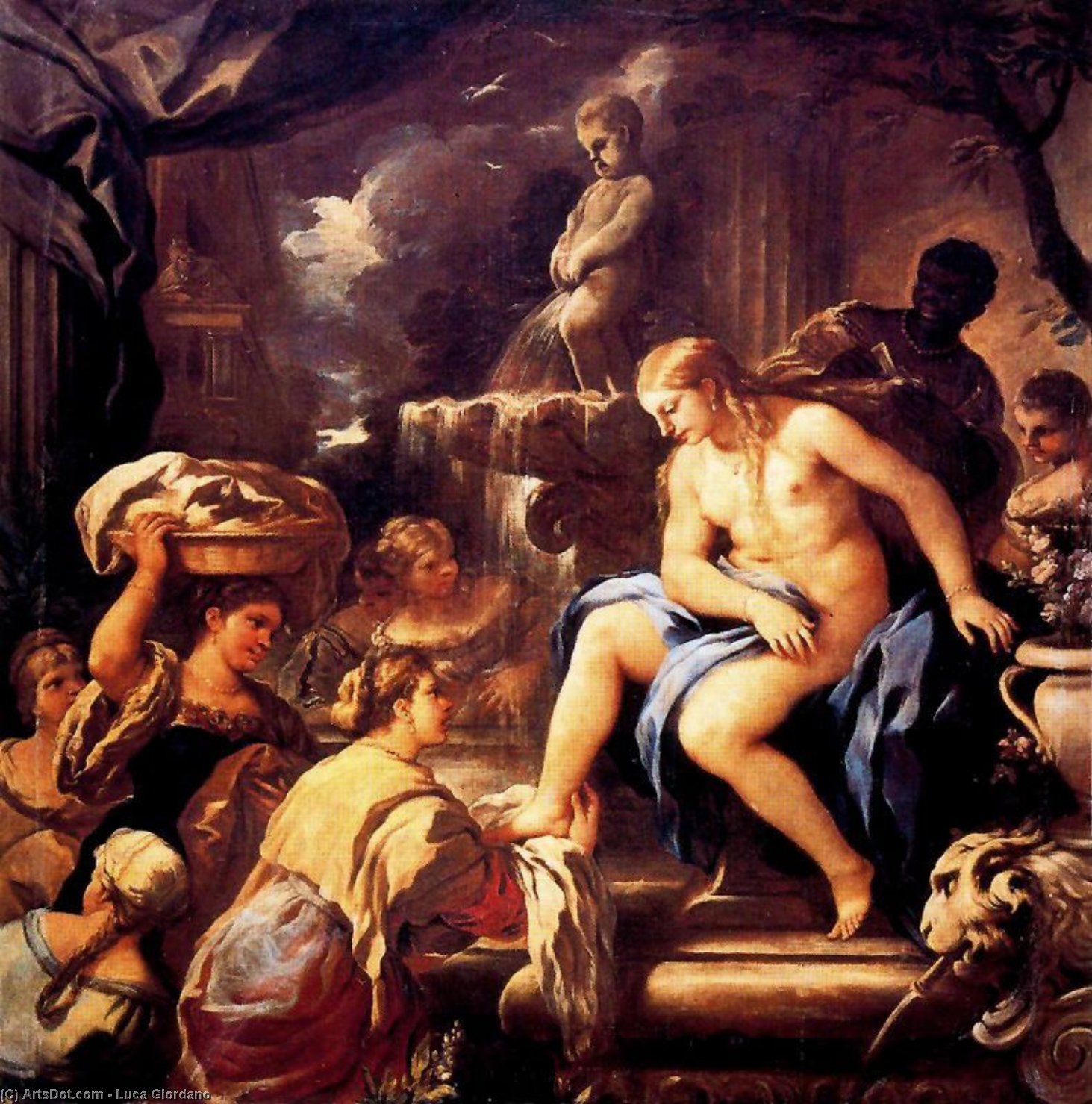 WikiOO.org - 百科事典 - 絵画、アートワーク Luca Giordano - バトシェバ 教会に 入浴
