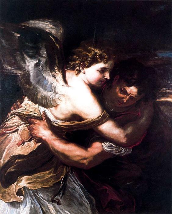 Wikioo.org - Encyklopedia Sztuk Pięknych - Malarstwo, Grafika Luca Giordano - Giaccobe struggle and the Angel