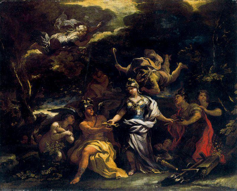 Wikioo.org - The Encyclopedia of Fine Arts - Painting, Artwork by Luca Giordano - Minerva as the patron of Arts and Sciences