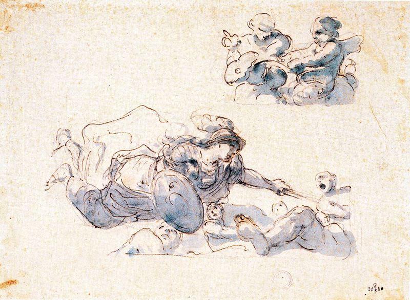 WikiOO.org – 美術百科全書 - 繪畫，作品 Luca Giordano - 密涅瓦烧坏的巨人和研究两个孩子