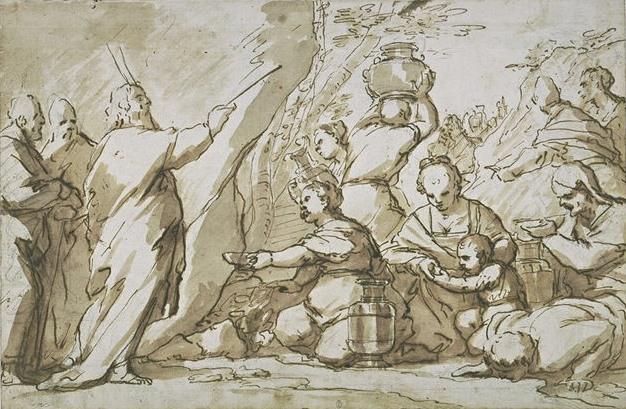 WikiOO.org – 美術百科全書 - 繪畫，作品 Luca Giordano - 摩西 引人注目  的  岩石
