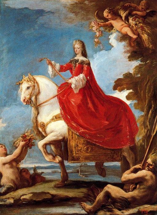 WikiOO.org - Encyclopedia of Fine Arts - Maľba, Artwork Luca Giordano - Mrs Mariana de Neoburgo on horseback