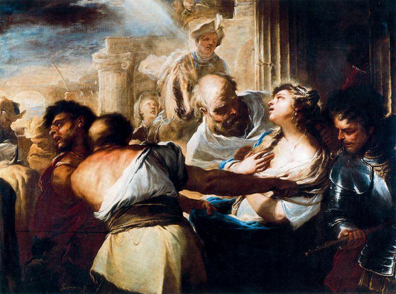 Wikioo.org – La Enciclopedia de las Bellas Artes - Pintura, Obras de arte de Luca Giordano - Santa Lucía llevó al martirio