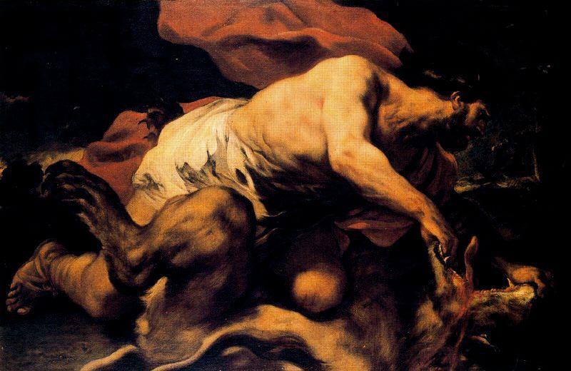 Wikioo.org - The Encyclopedia of Fine Arts - Painting, Artwork by Luca Giordano - Samson and the Lion