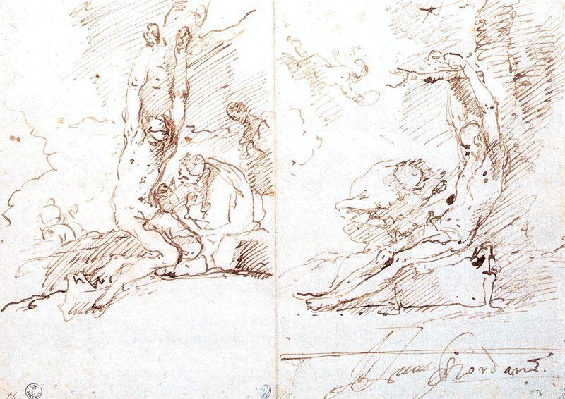 WikiOO.org – 美術百科全書 - 繪畫，作品 Luca Giordano - 圣塞瓦斯蒂安 在他的 研究治愈 通过 虔 women's