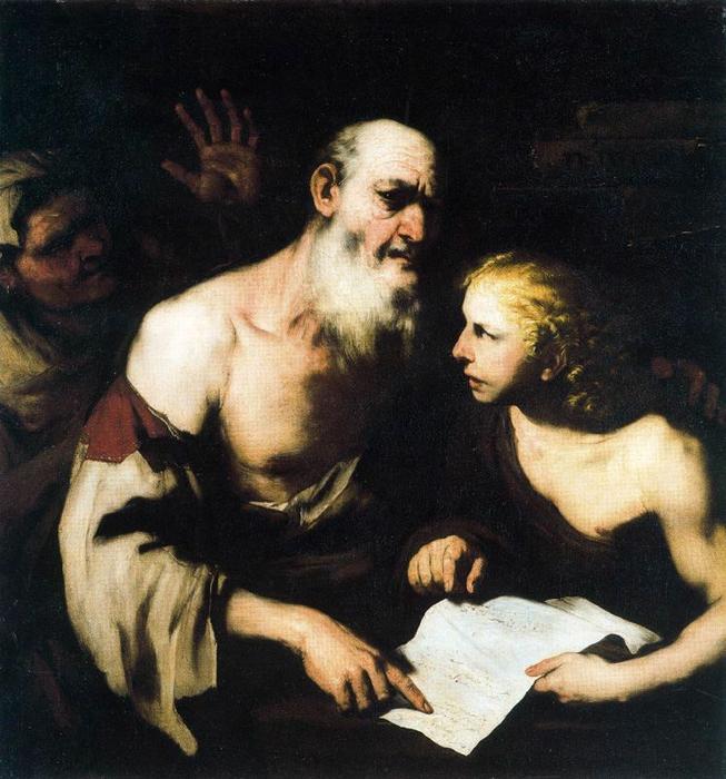 Wikioo.org - The Encyclopedia of Fine Arts - Painting, Artwork by Luca Giordano - Socrates and Alcibiades Santippe